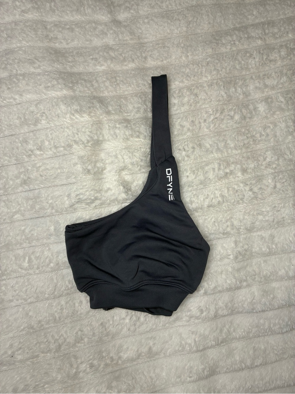 Black One-Shoulder Swim Top with Branded Strap